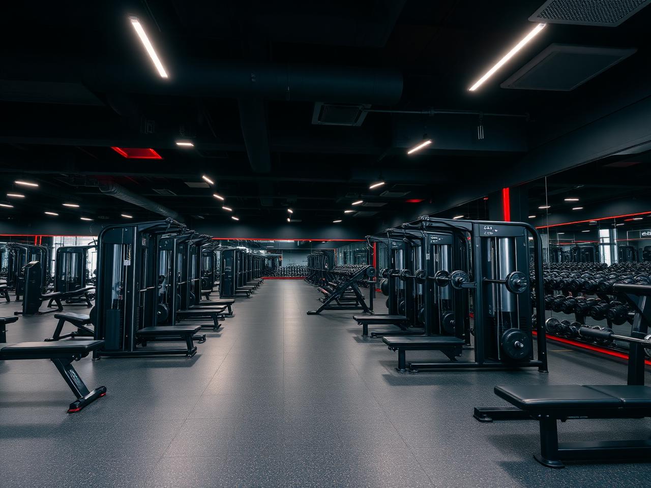 The main training floor at IronPeak Fitness with strength machines and free weights